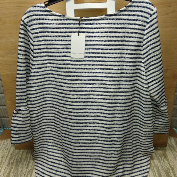 Navy and white stripe 3/4 sleeve blouse, 1x - Picture 3 of 4